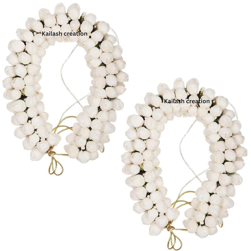 Kailash Creation Artificial Jasmine Mogra Flower Hair Gajra for Women and Girls | Reusable White Juda Garland for Bridal, Weddings, South Indian Festivals, Pooja, Temple Visits, Parties, Classical Dance (Bharatanatyam) Hairstyles (Pack of 2) - Image 1