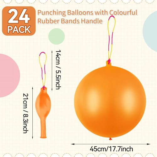 HSLCGF 24 Pcs Orange Punch Balloons Bounce with Rubber Band Handle Punching Balloon Heavy Duty for Birthday party favors Kids Orange - Image 5