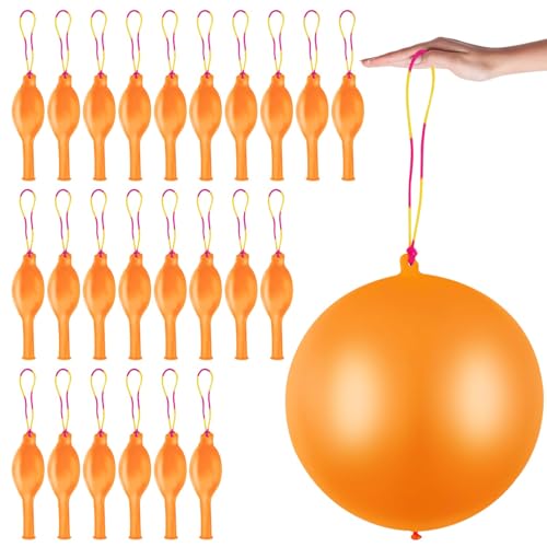 HSLCGF 24 Pcs Orange Punch Balloons Bounce with Rubber Band Handle Punching Balloon Heavy Duty for Birthday party favors Kids Orange - Image 1