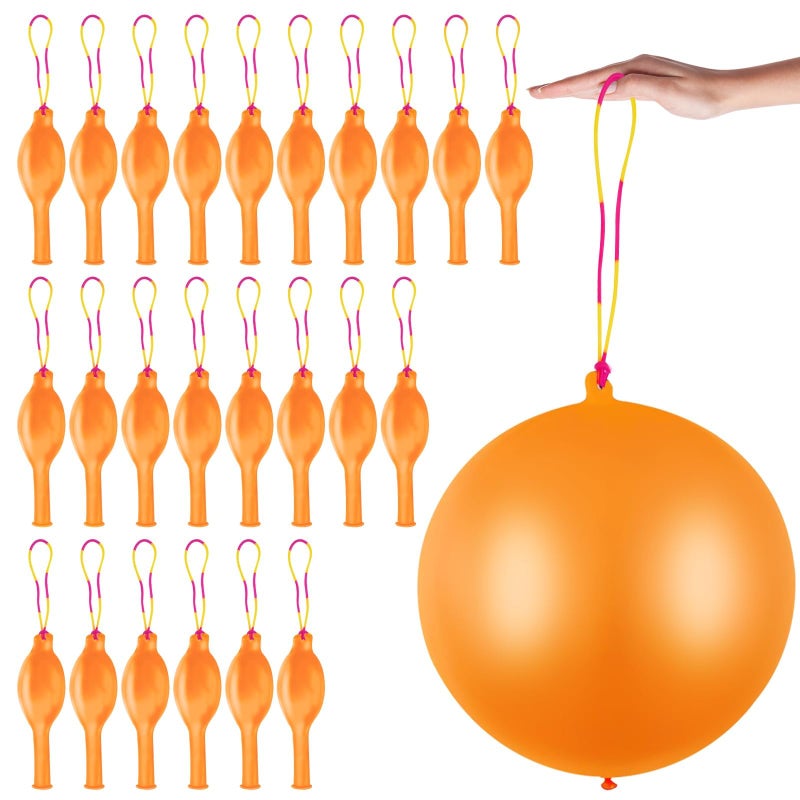 HSLCGF 24 Pcs Orange Punch Balloons Bounce with Rubber Band Handle Punching Balloon Heavy Duty for Birthday party favors Kids Orange - Image 3