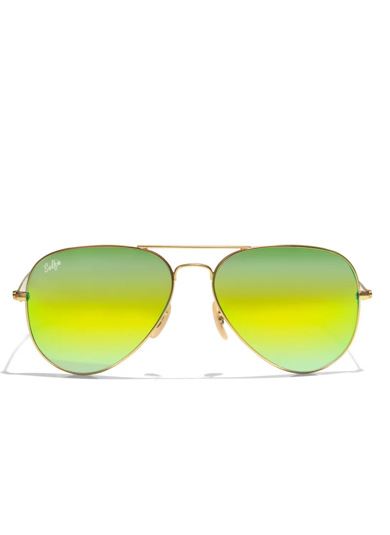 selfie Selfie Aviator Yellow Gold Metal Frame with UV 400 Sunglasses, SE3025-014