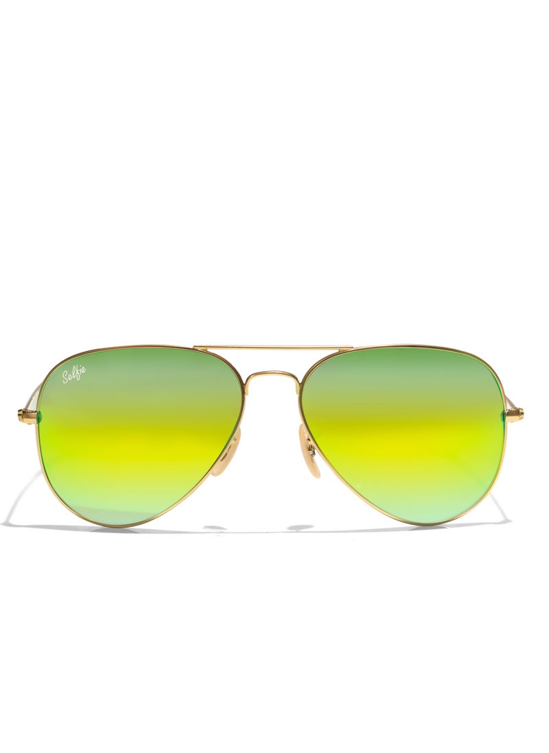selfie Selfie Aviator Yellow Gold Metal Frame with UV 400 Sunglasses, SE3025-014  - Image 1