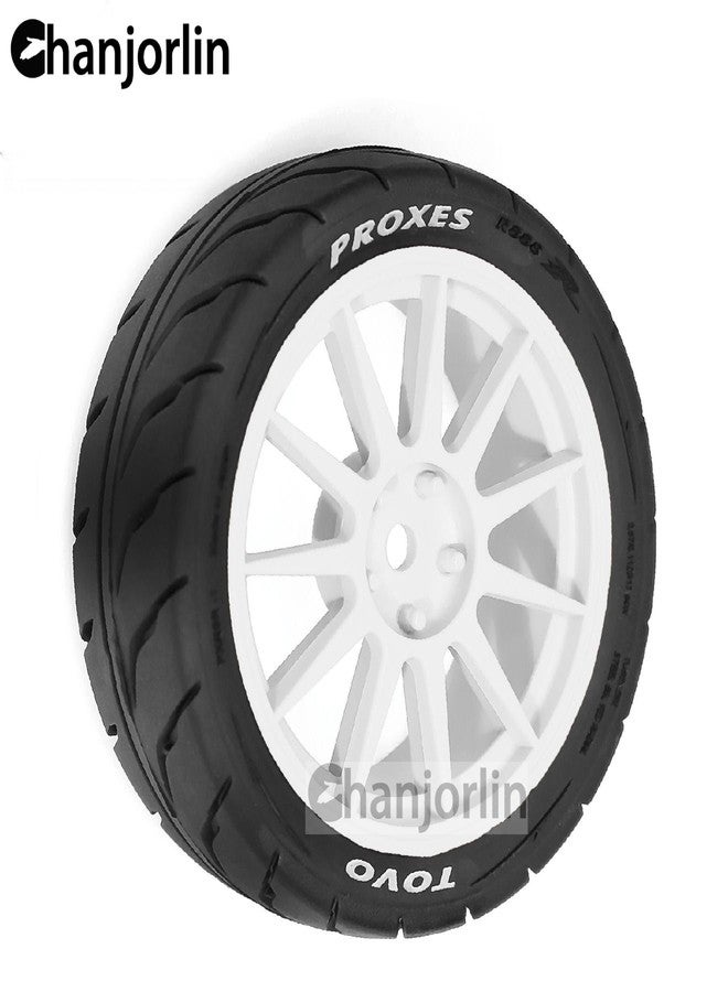 Chanjorlin 1/10 RC On Road Racing Tires and Wheels 12mm Hex OD 2.72'' RC Rally Street Tyres for 1:10 Scale Touring Drift Car Tamiya TT01 TT02 XV01 TA06 A959 PTG2 HPI KYOSHO HSP Traxxas 4PCS (White) - Image 3