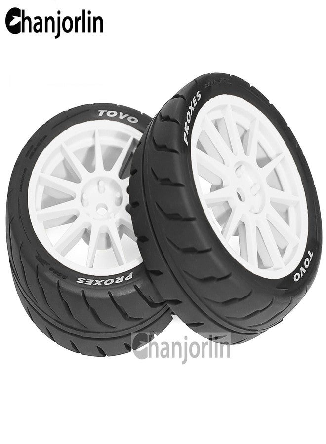 Chanjorlin 1/10 RC On Road Racing Tires and Wheels 12mm Hex OD 2.72'' RC Rally Street Tyres for 1:10 Scale Touring Drift Car Tamiya TT01 TT02 XV01 TA06 A959 PTG2 HPI KYOSHO HSP Traxxas 4PCS (White) - Image 4