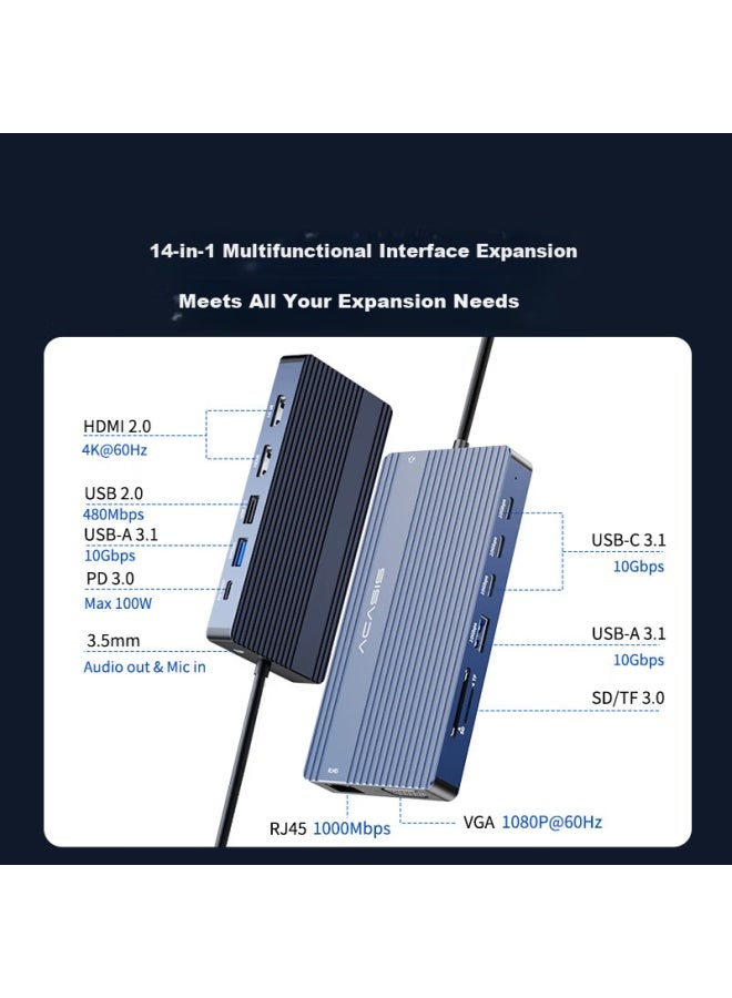 Acasis Dual Hdmi Docking Station Usb Hub Vga Dock Four-screen Multi-display Usb Extension Type-c Compatible With Apple Huawei Ds-0201 - Image 1