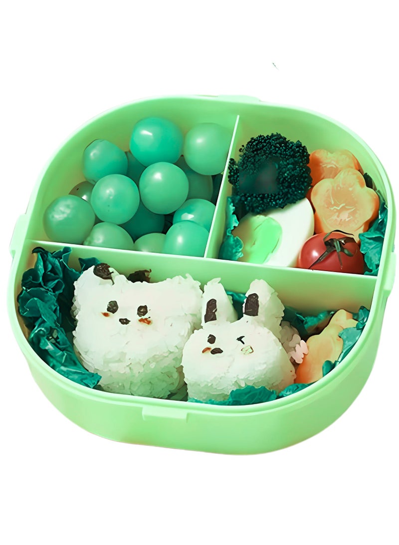 تويسو صندوق غداء بلاستيكي من Twisoo Bento للأطفال والكبار، حاوية لطيفة من 3 أقسام للوجبات الخفيفة والآيس كريم مع شوكة وملعقة، طابقين، خالٍ من مادة BPA، مقاوم للتسرب، مثالي للاستخدام في المدرسة والمكتب (أخضر)  - Image 3