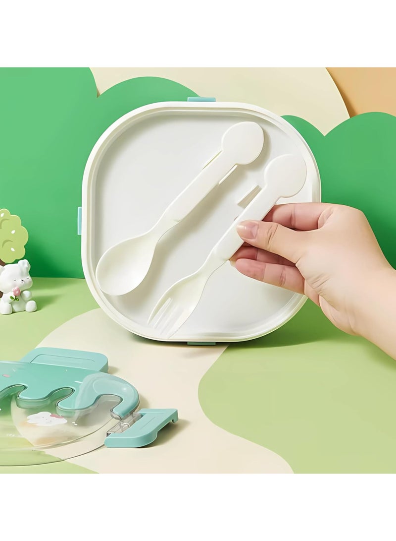 تويسو صندوق غداء بلاستيكي من Twisoo Bento للأطفال والكبار، حاوية لطيفة من 3 أقسام للوجبات الخفيفة والآيس كريم مع شوكة وملعقة، طابقين، خالٍ من مادة BPA، مقاوم للتسرب، مثالي للاستخدام في المدرسة والمكتب (أخضر)  - Image 5