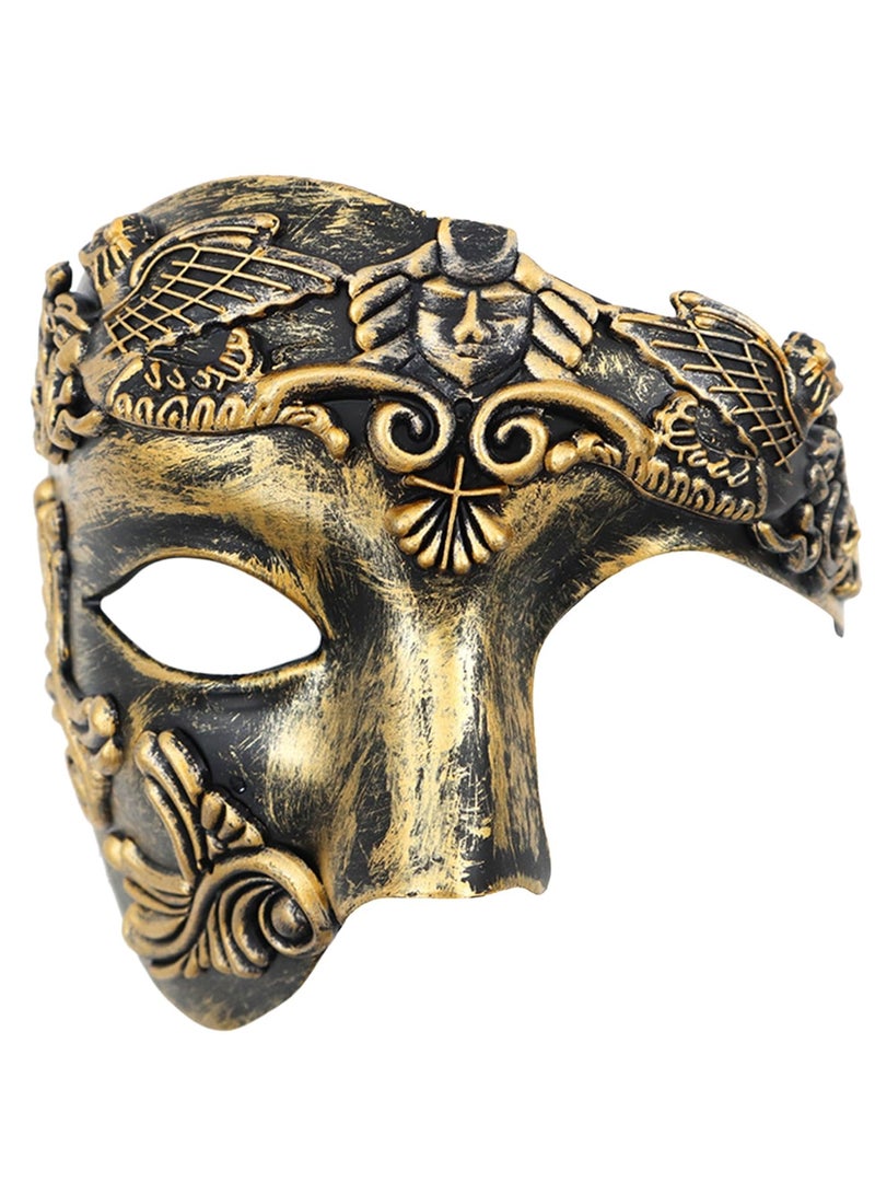 KASTWAVE Half Face Masquerade Mask for Men, Phantom Of The Opera Mask Half Face Roman Warrior Mask Prom Mardi Gras Carnival Venetian Mask (Brass Color) - Image 1
