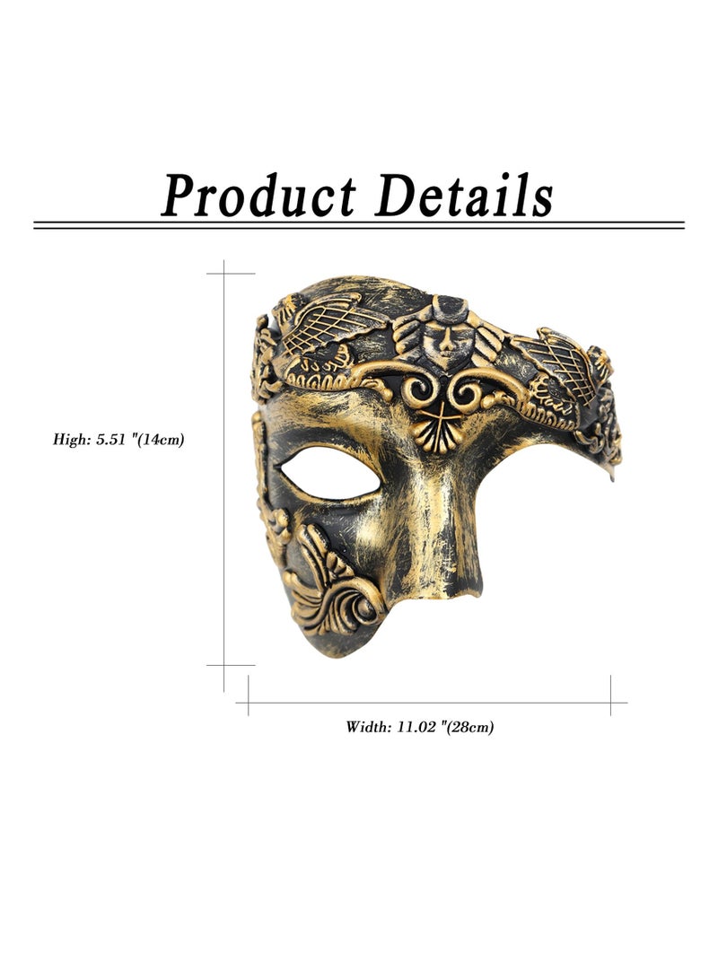KASTWAVE Half Face Masquerade Mask for Men, Phantom Of The Opera Mask Half Face Roman Warrior Mask Prom Mardi Gras Carnival Venetian Mask (Brass Color) - Image 3