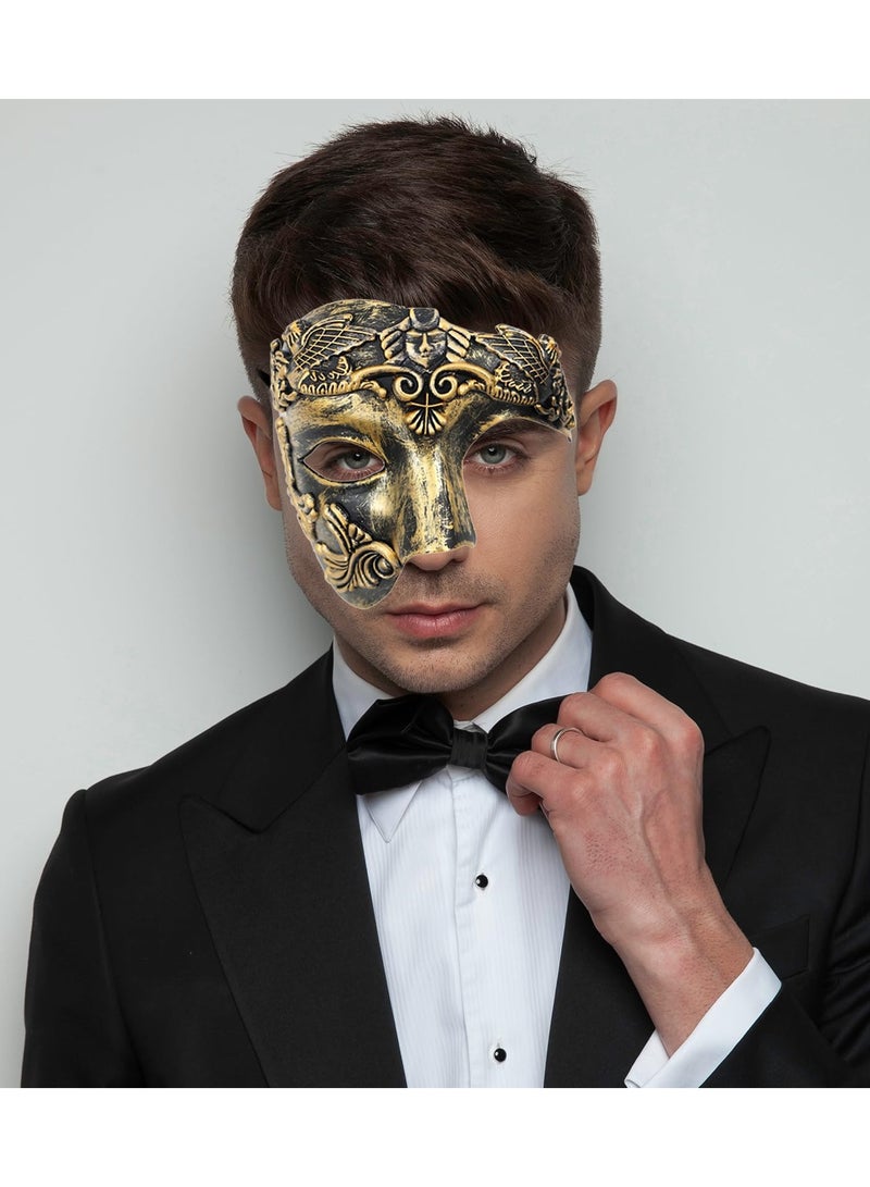 KASTWAVE Half Face Masquerade Mask for Men, Phantom Of The Opera Mask Half Face Roman Warrior Mask Prom Mardi Gras Carnival Venetian Mask (Brass Color) - Image 2