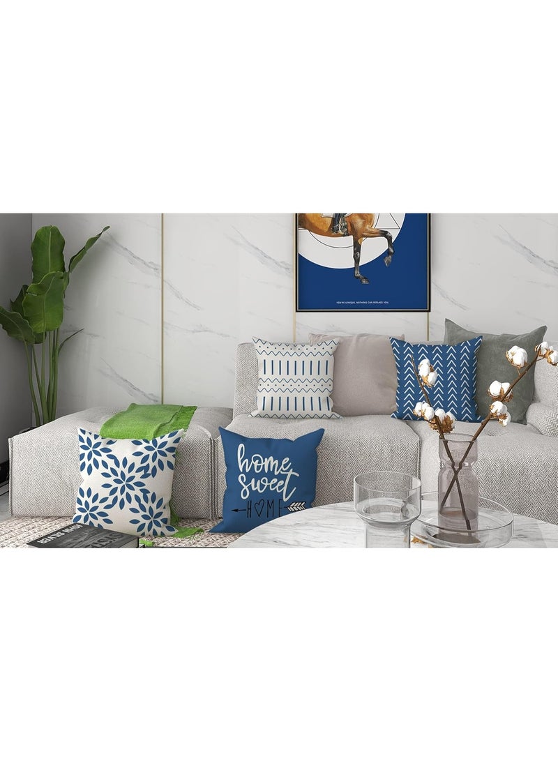 VIUAUAX أغطية وسائد 45 × 45 سم، طقم من 4 قطع، غطاء وسادة أريكة حديث، غطاء وسادة من قماش الكتان المزخرف في الهواء الطلق لأريكة سرير السيارة ， أزرق فاتح - Image 3