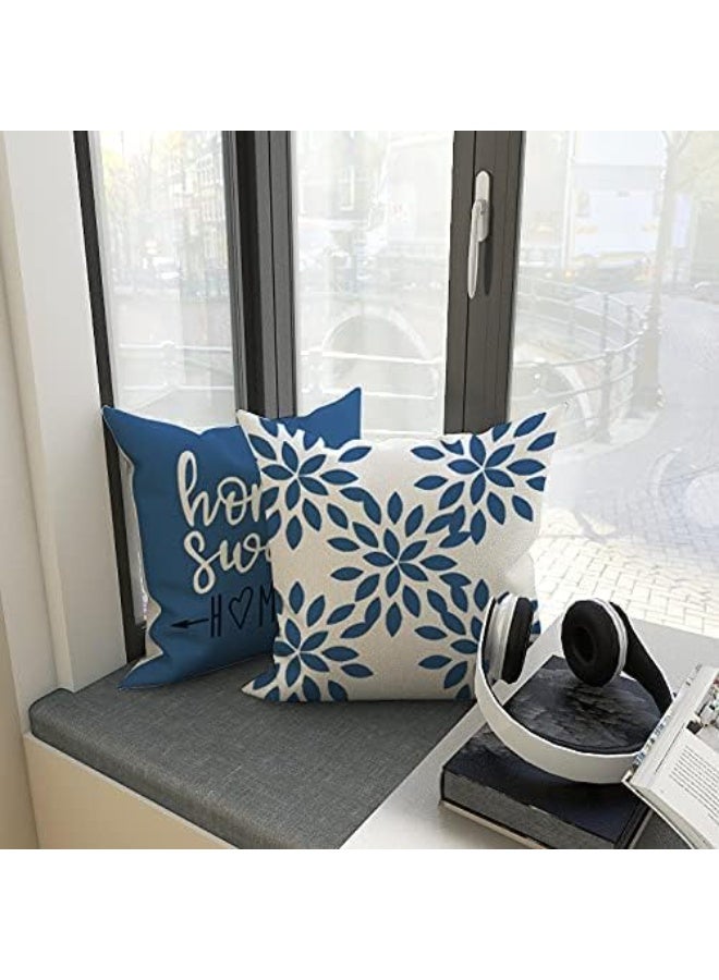 VIUAUAX أغطية وسائد 45 × 45 سم، طقم من 4 قطع، غطاء وسادة أريكة حديث، غطاء وسادة من قماش الكتان المزخرف في الهواء الطلق لأريكة سرير السيارة ， أزرق فاتح - Image 4