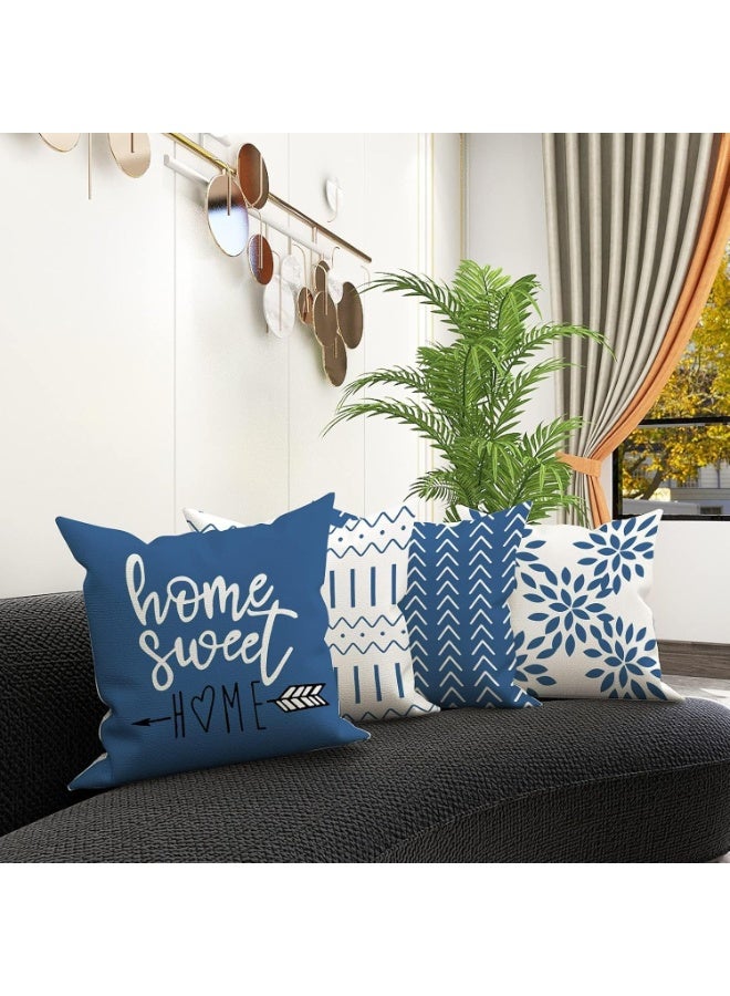 VIUAUAX أغطية وسائد 45 × 45 سم، طقم من 4 قطع، غطاء وسادة أريكة حديث، غطاء وسادة من قماش الكتان المزخرف في الهواء الطلق لأريكة سرير السيارة ， أزرق فاتح - Image 5