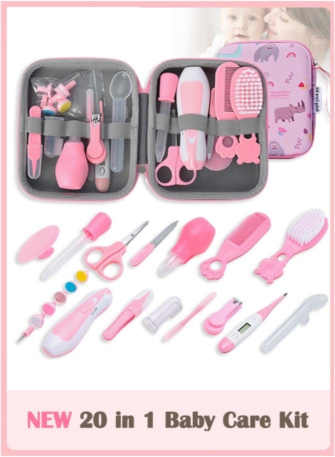 Bukela New Baby Healthcare and Grooming Kit, 20 in 1 Baby Electric Nail Trimmer Set Newborn Nursery Health Care Set for Newborn Infant Toddlers Baby Boys Girls Kids 0-3 Years (Pink) - Image 1