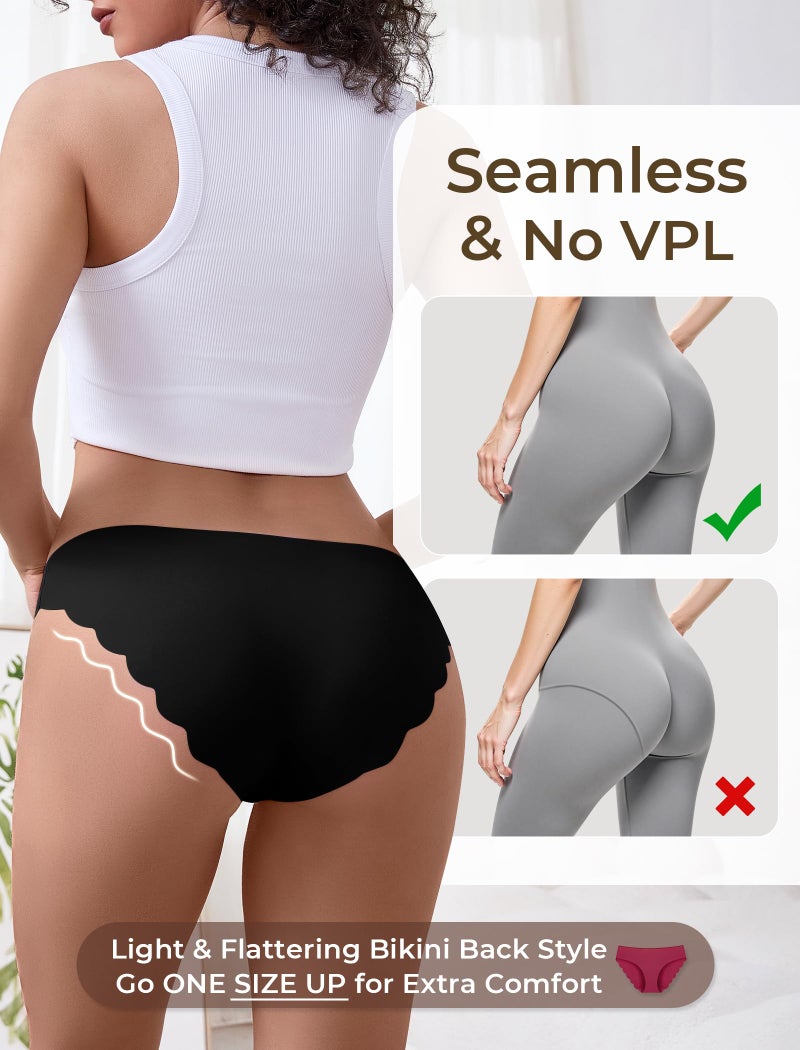 voenxe Seamless Underwear for Women Bikini Panties,No Show Ladies Hipster Low Rise Cheeky,Invisible Breathable Panty,5 Pack Basic - Image 3