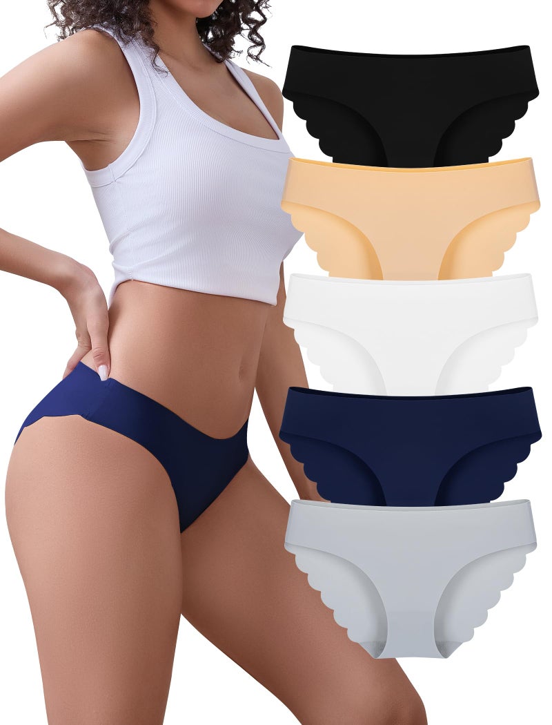 voenxe Seamless Underwear for Women Bikini Panties,No Show Ladies Hipster Low Rise Cheeky,Invisible Breathable Panty,5 Pack Basic - Image 1