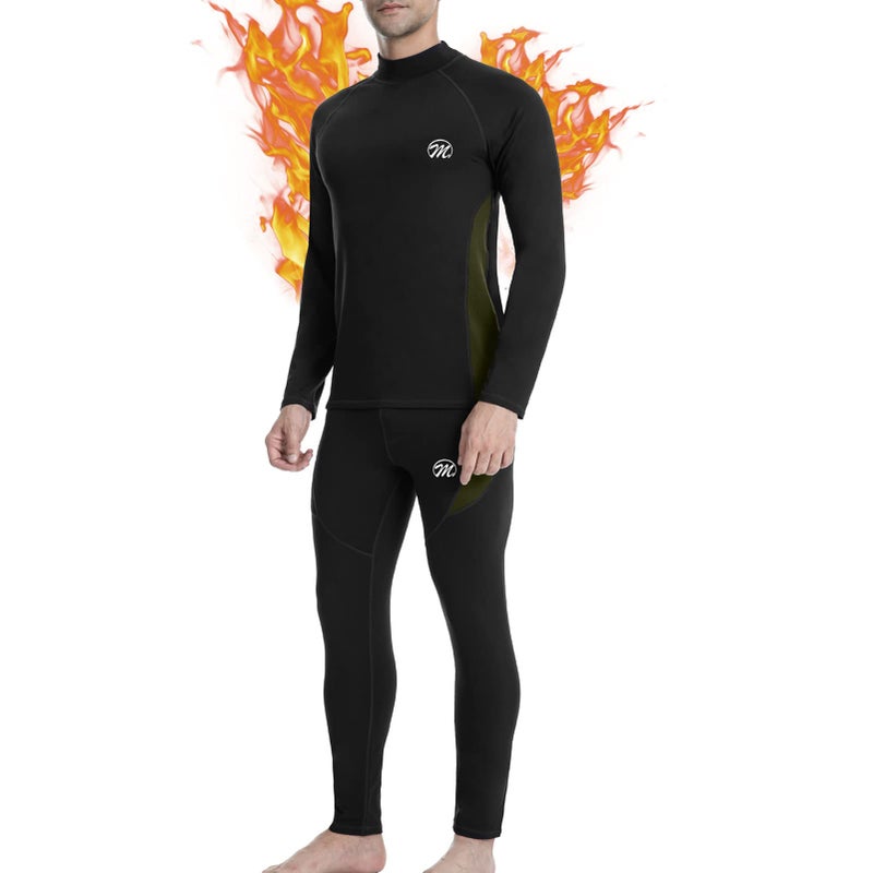 MEETWEE Men's Thermal Underwear Set, Winter Ski Gear Fleece Lined Long Johns Base Layer Warm Top & Bottom for Skiing Black - Image 1