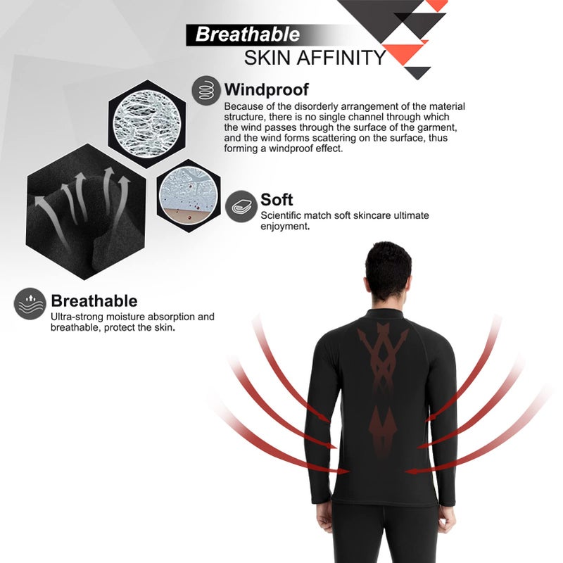 MEETWEE Men's Thermal Underwear Set, Winter Ski Gear Fleece Lined Long Johns Base Layer Warm Top & Bottom for Skiing Black - Image 5