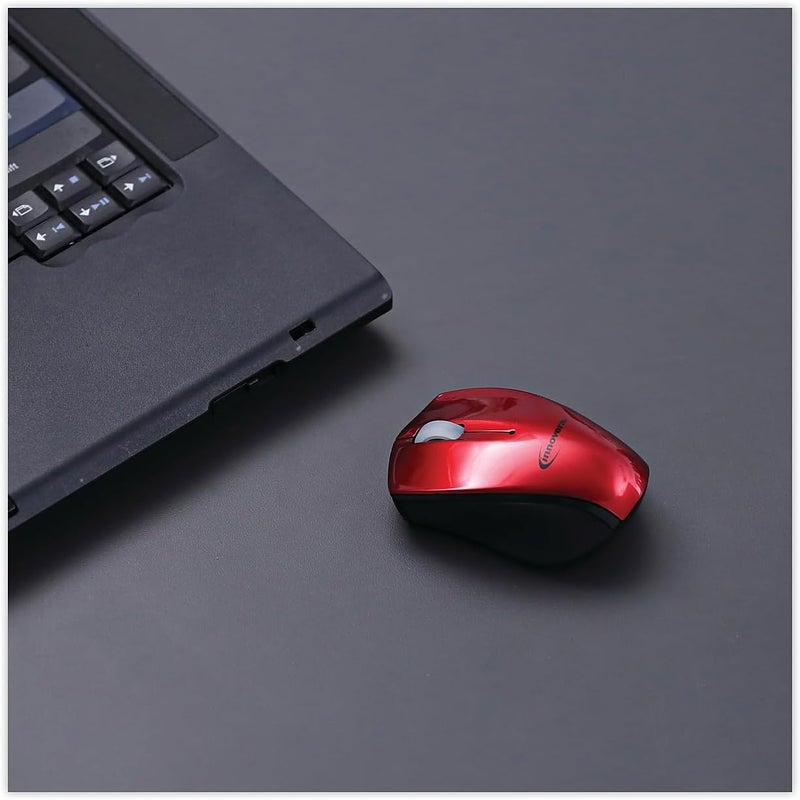 Innovera IVR62204 24 GHz Frequency 30 ft Wireless Range LeftRight Hand Use Mini Wireless Optical Mouse  RedBlack - Image 3