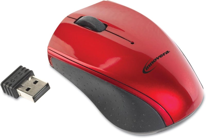 Innovera IVR62204 24 GHz Frequency 30 ft Wireless Range LeftRight Hand Use Mini Wireless Optical Mouse  RedBlack - Image 1