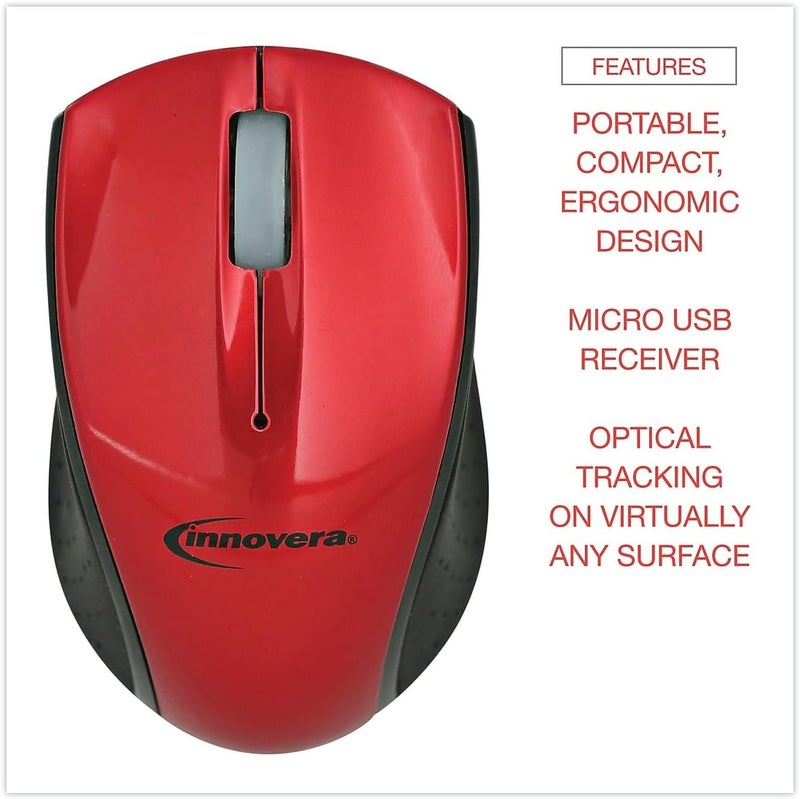 Innovera IVR62204 24 GHz Frequency 30 ft Wireless Range LeftRight Hand Use Mini Wireless Optical Mouse  RedBlack - Image 5