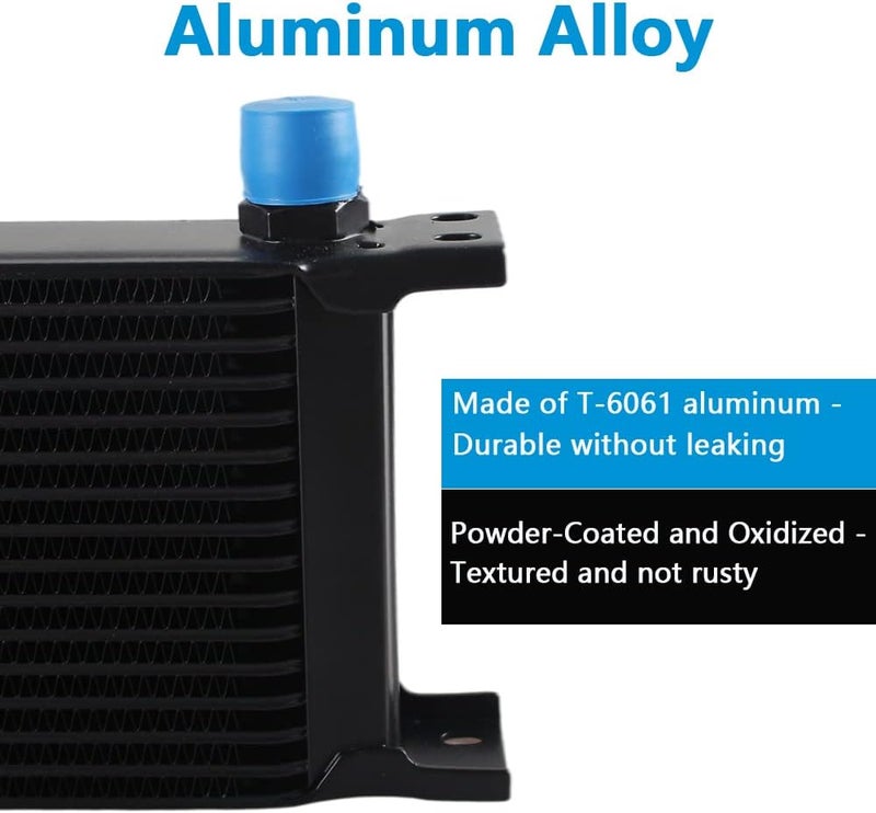HTRACING 16 Row AN10 10AN Transmission Oil Cooler Kit Stacked Plate With 6AN 8AN Adapter Universal Engine Transmission British Radiator Oil Cooler Condenser Aluminium Alloy Black - Image 3