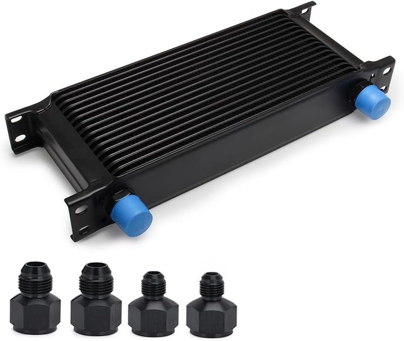 HTRACING 16 Row AN10 10AN Transmission Oil Cooler Kit Stacked Plate With 6AN 8AN Adapter Universal Engine Transmission British Radiator Oil Cooler Condenser Aluminium Alloy Black - Image 1