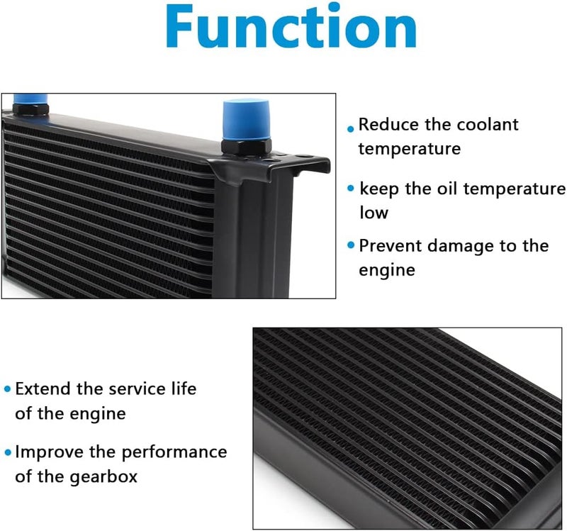 HTRACING 16 Row AN10 10AN Transmission Oil Cooler Kit Stacked Plate With 6AN 8AN Adapter Universal Engine Transmission British Radiator Oil Cooler Condenser Aluminium Alloy Black - Image 4