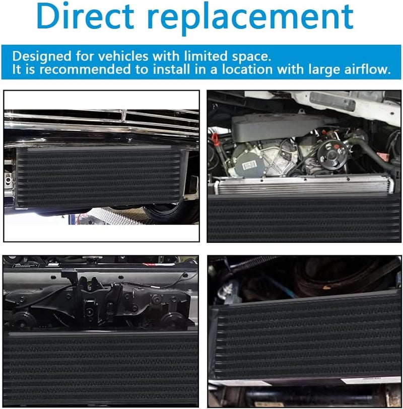 HTRACING 16 Row AN10 10AN Transmission Oil Cooler Kit Stacked Plate With 6AN 8AN Adapter Universal Engine Transmission British Radiator Oil Cooler Condenser Aluminium Alloy Black - Image 5