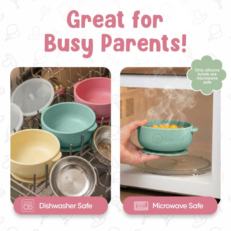 o'doe Suction Bowls for Baby - Non-Toxic Stainless Steel Baby Bowls 5" with Non-Slip Removable Silicone Shell - BPA-Free Toddler Bowls (Green + Rose + Beige) - Image 4