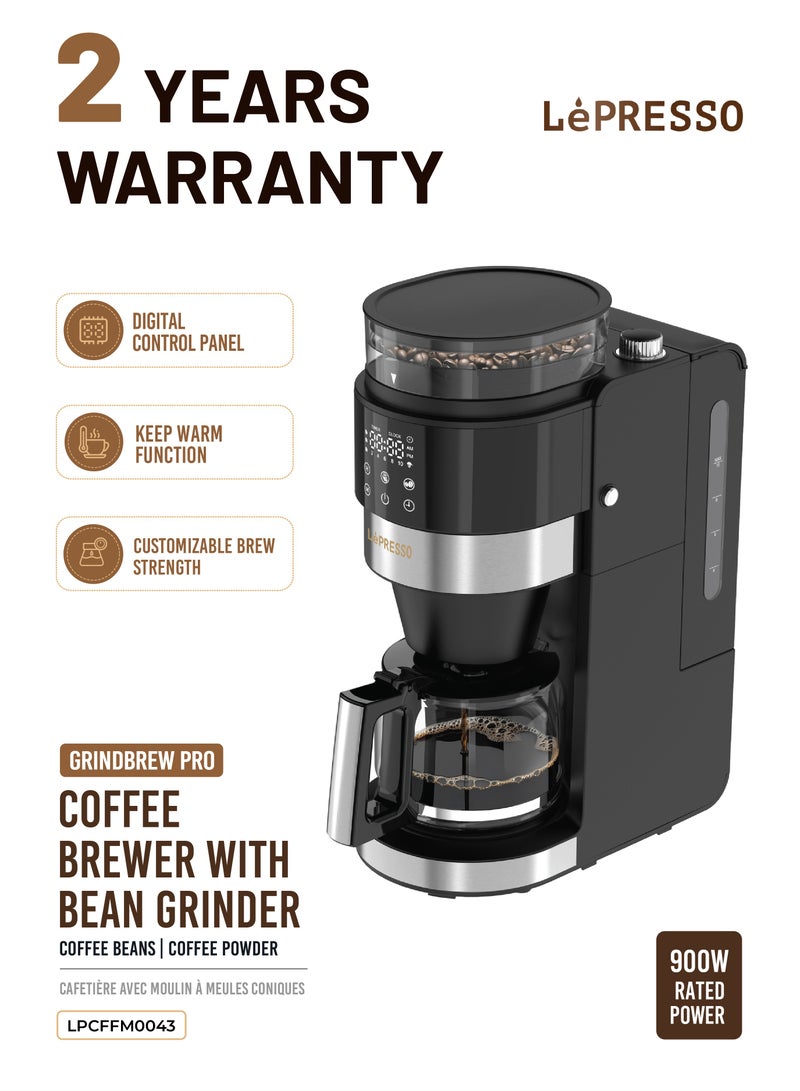 ليبرسو ماكينة تحضير القهوة Grindbrew Pro مع مطحنة حبوب البن ومسحوق القهوة سعة 1.35 لتر / ماكينة قهوة 900 وات / قوة تخمير قابلة للتخصيص / وظيفة الحفاظ على الدفء / لوحة تحكم رقمية - أسود - Image 1