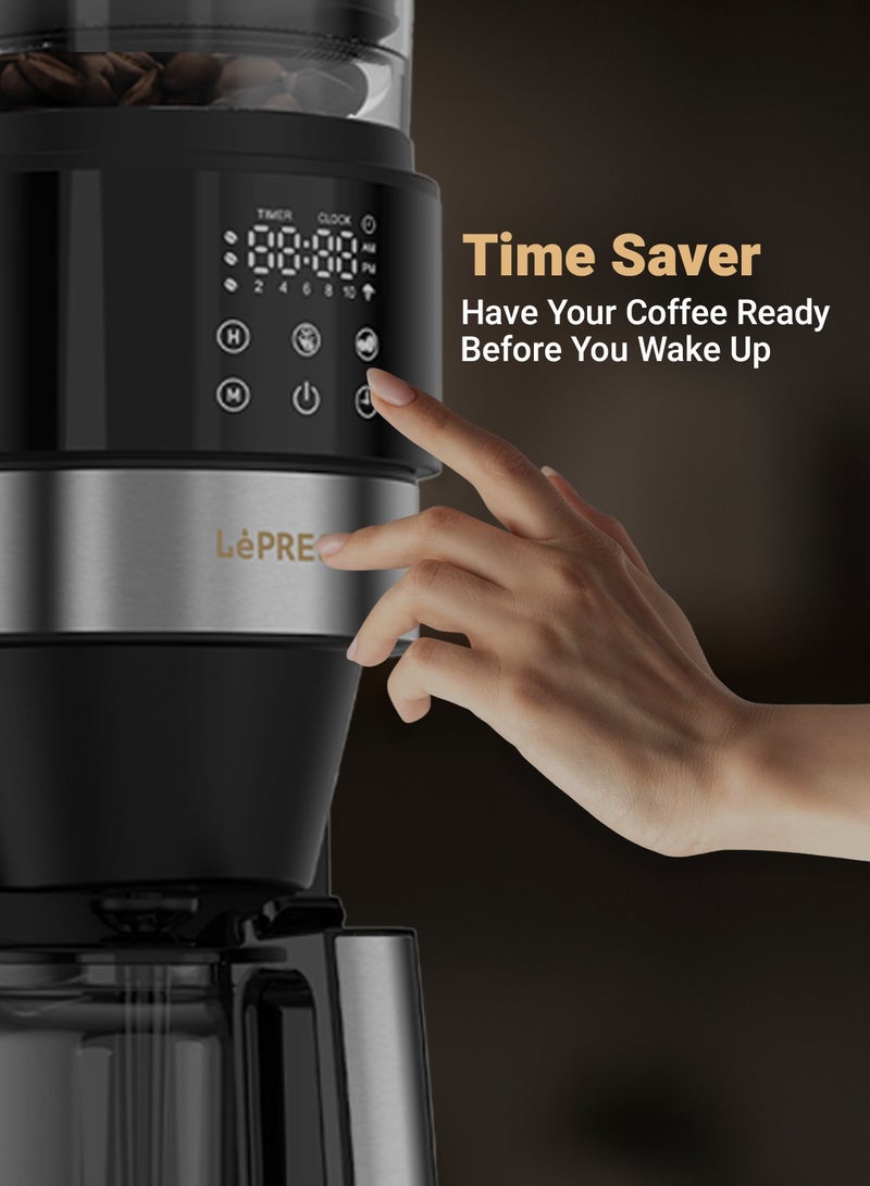 ليبرسو ماكينة تحضير القهوة Grindbrew Pro مع مطحنة حبوب البن ومسحوق القهوة سعة 1.35 لتر / ماكينة قهوة 900 وات / قوة تخمير قابلة للتخصيص / وظيفة الحفاظ على الدفء / لوحة تحكم رقمية - أسود - Image 3