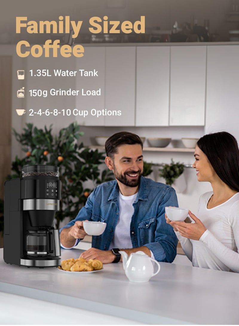 ليبرسو ماكينة تحضير القهوة Grindbrew Pro مع مطحنة حبوب البن ومسحوق القهوة سعة 1.35 لتر / ماكينة قهوة 900 وات / قوة تخمير قابلة للتخصيص / وظيفة الحفاظ على الدفء / لوحة تحكم رقمية - أسود - Image 5