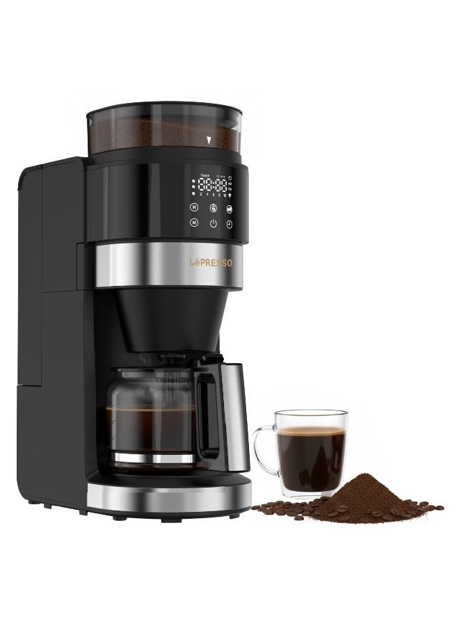 LePRESSO Grindbrew Pro Coffee Brewer with Grinder for Coffee beans & Coffee Powder 1.35L / Coffee Machine 900W / Customizable Brew Strength / Keep Warm Function / Digital Control Panel - Black - Image 1