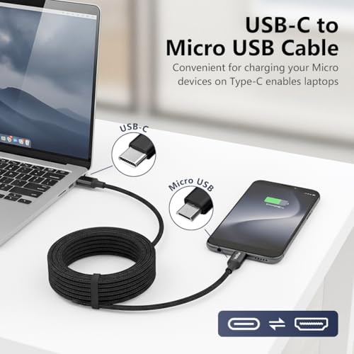 Verilux® 9.8FT Type C to Micro USB Cable, 5V/2A Micro USB Cable Fast Charging Nylon Braided, 480Mbps High-Speed Micro USB Data Cable, Compatible with Power Banks, Smartphones, Tablets, Cameras - Image 2