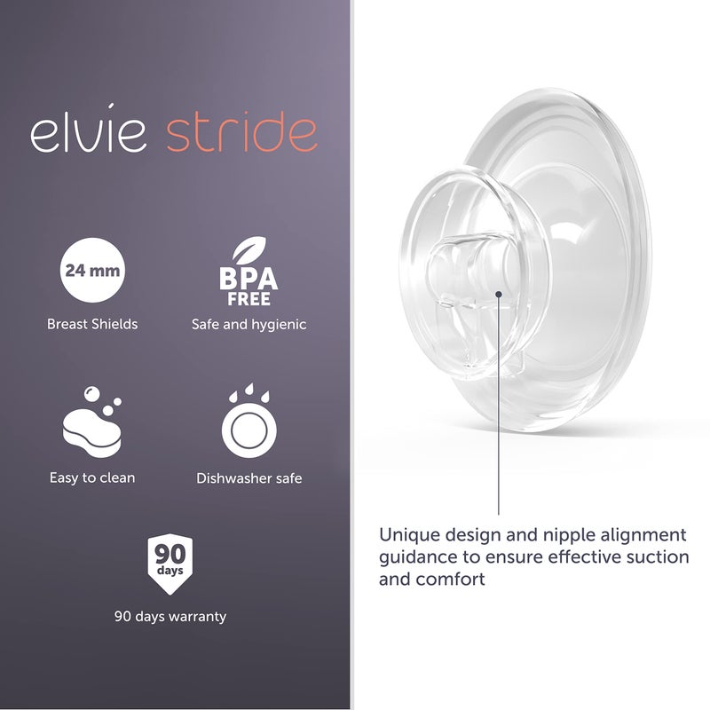 Elvie Stride Breast Pump Breast Shield - 24mm - Nipple Flange for Pumping Breast Milk - Accessories & Breastfeeding Essentials for Electric Pumps - BPA Free, Dishwasher Safe - 2 Pack - Image 2