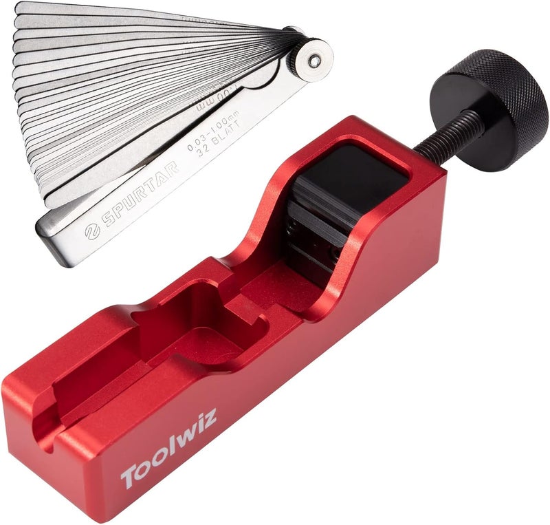 Toolwiz Spark Plug Gap Tool with 32 Blade Steel Feeler Gauge, Universal Gapping Tool for Most 10mm 12mm 14mm 16mm Thread Spark Plugs, Red - Image 1