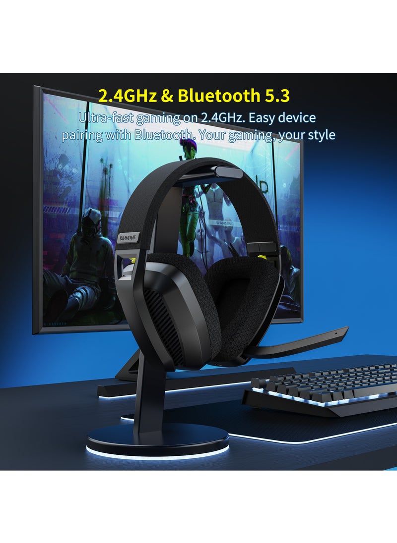 بنيون - BW06 2.4G سماعة ألعاب لاسلكية مع ميكروفون فليب ENC للكمبيوتر الشخصي ، PS4 ، PS5 ، سماعة بلوتوث ثنائية الوضع للألعاب - Image 1