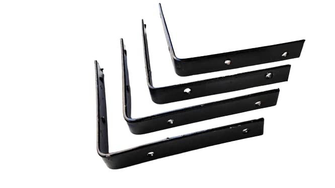 FTE Black L Angles Clamps Brackets Made of Strong Iron A Set of 4 Pieces for shelve Support with Double Hole Size 4x4 inch 11x12cm - Image 1