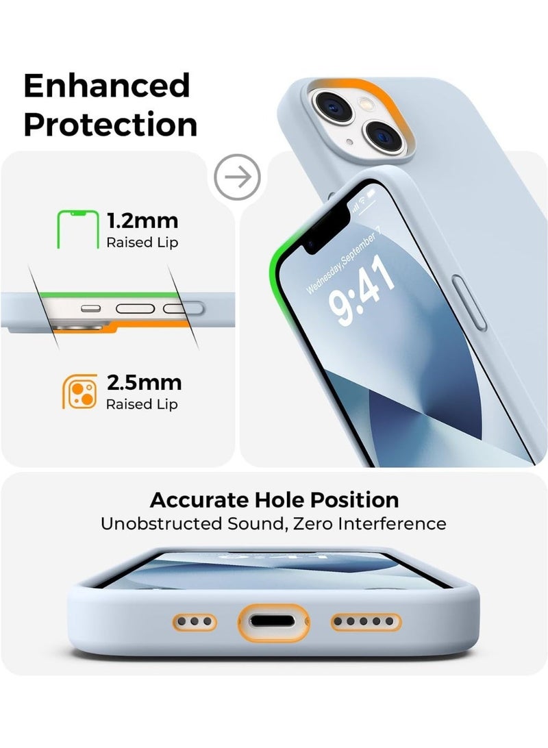 جراب متوافق مع iPhone 13/14 مقاس 6.1 بوصة، جراب هاتف نحيف من السيليكون السائل بثلاث طبقات مغطى بالكامل بجل ناعم مطاطي وغطاء واقٍ مقاس 6.1 بوصة (أزرق فاتح) - Image 3