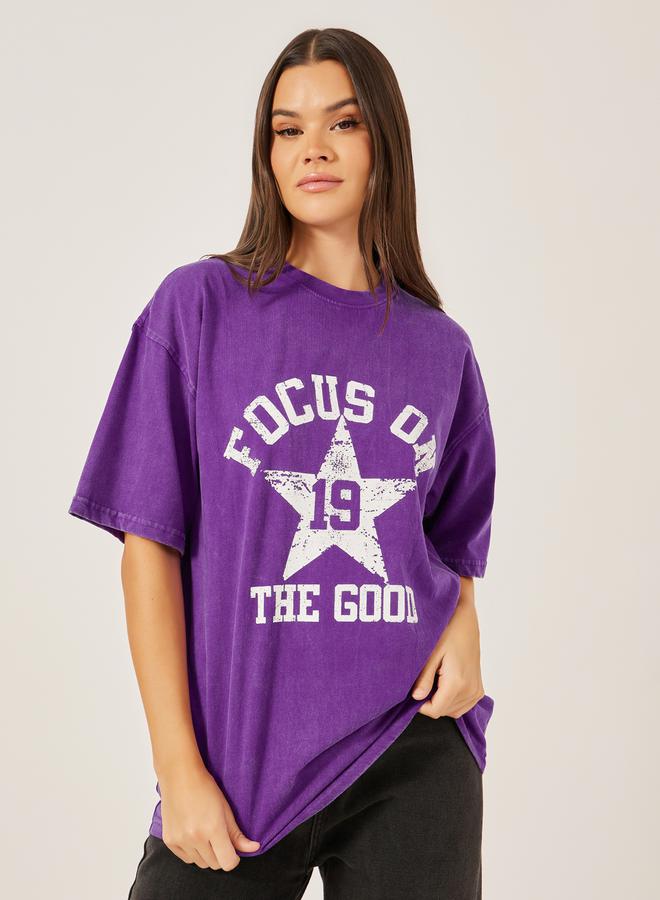 Styli Slogan Printed Acid Washed Oversized T-Shirtâ€‹ - Image 1