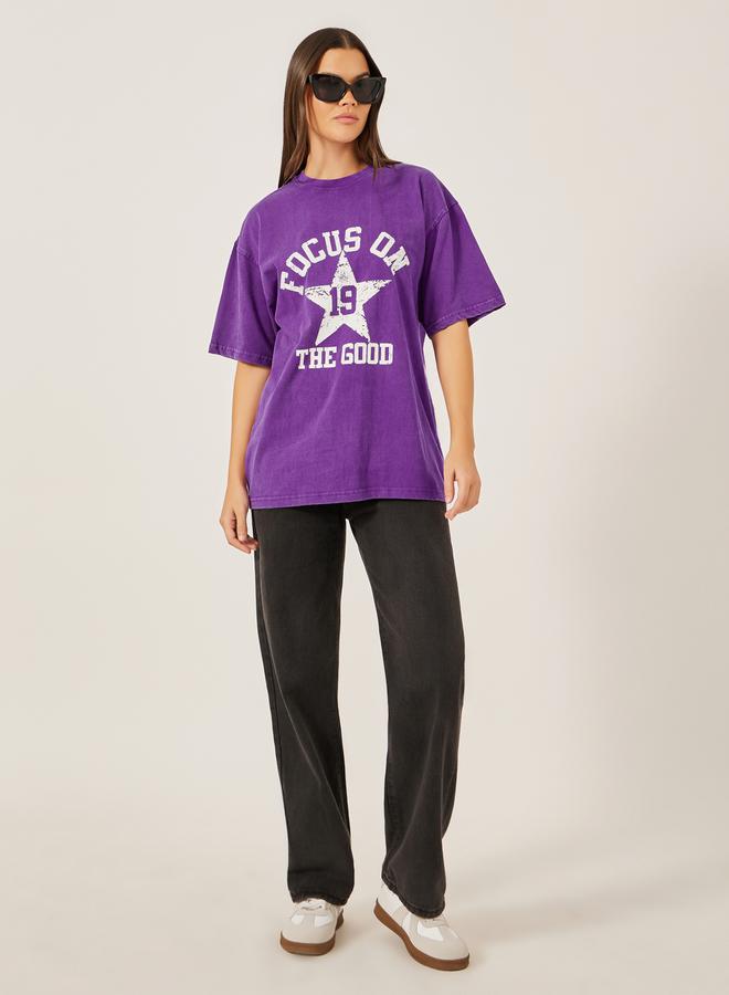 Styli Slogan Printed Acid Washed Oversized T-Shirtâ€‹ - Image 2