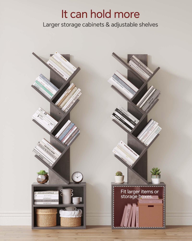 SUNMORY 6 Tier Tree Bookshelf, Tall Bookcase with Storage Cabinet, Modern Narrow Bookshelves Organizer, Floor Standing Book Shelf for Bedroom/Living Room/Home Office/Corner, Grey - Image 3