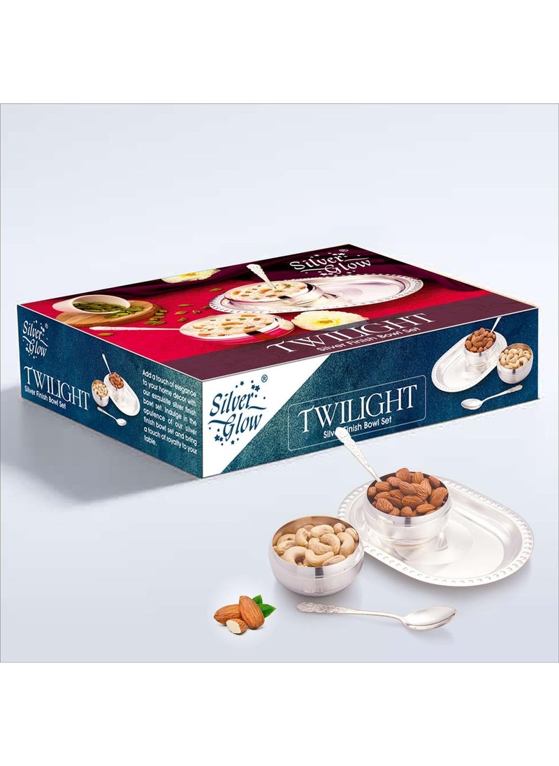 Silver Glow Silverglow Twilight Serving Set Silver Plated Bowl Set of 5 Dry Fruits Snacks containers Serving Tray Bowl Set Tableware Set Perfect Diwali Office Wedding Return Gift  - Image 5