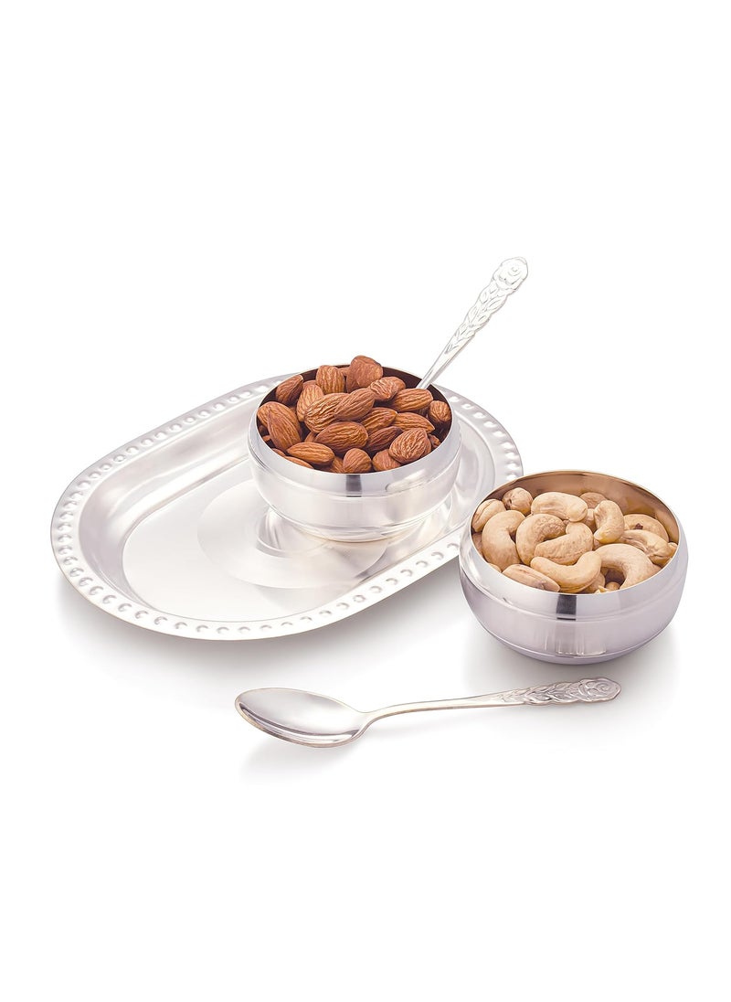 Silver Glow Silverglow Twilight Serving Set Silver Plated Bowl Set of 5 Dry Fruits Snacks containers Serving Tray Bowl Set Tableware Set Perfect Diwali Office Wedding Return Gift  - Image 1