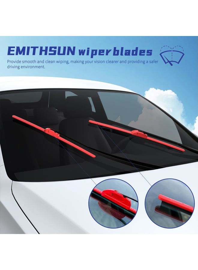 EMITHSUN OEM QUALITY 26" + 16" Premium All-Seasons Stable And Quiet Red Windshield Wiper Blades (Set of 2) - Image 5