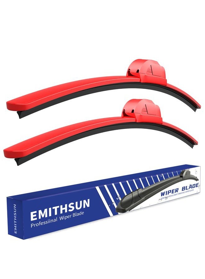 EMITHSUN OEM QUALITY 26" + 16" Premium All-Seasons Stable And Quiet Red Windshield Wiper Blades (Set of 2) - Image 1