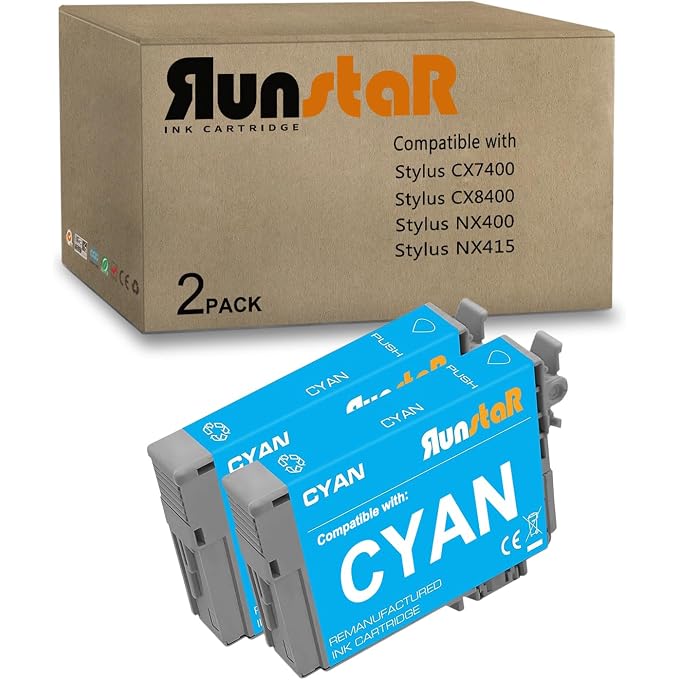 Run Star 2 Pack 69 Cyan Remanufactured Ink Cartridge Replacement for 69 T069 use for Stylus C120 CX5000 6000 7400 N11 NX100 105 110 115 200 215 Workforce 1100 1300 Printer (2 Cyan)