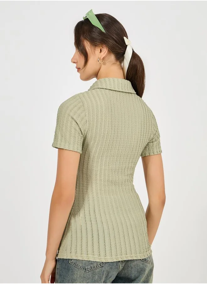Styli Collar Textured Fitted Polo T-Shirt