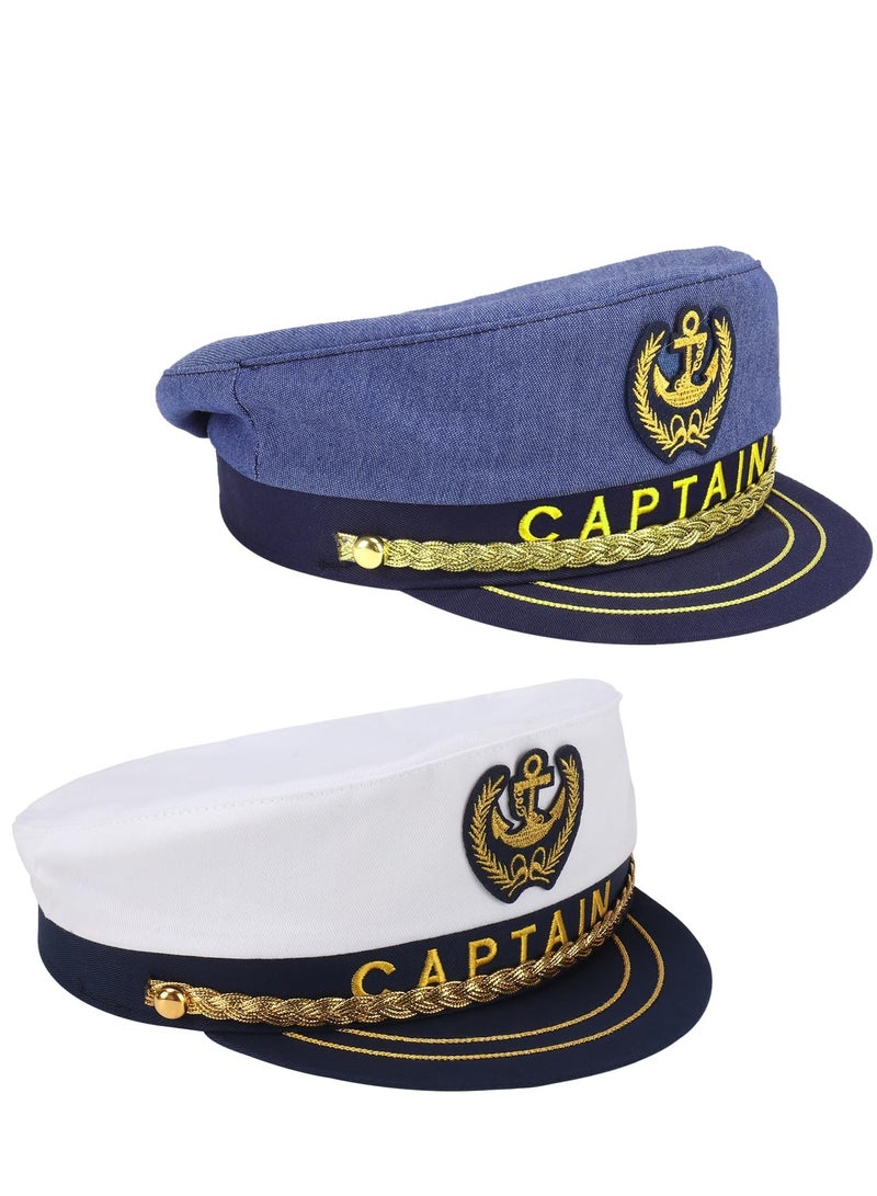 SYOSI 2 Pcs  Sailor Captain Hats Caps, Adjustable Yacht Boat Ship Costume Marine Admiral Hat for Adult Teens Men Women Captains Dressing up Party - Image 5